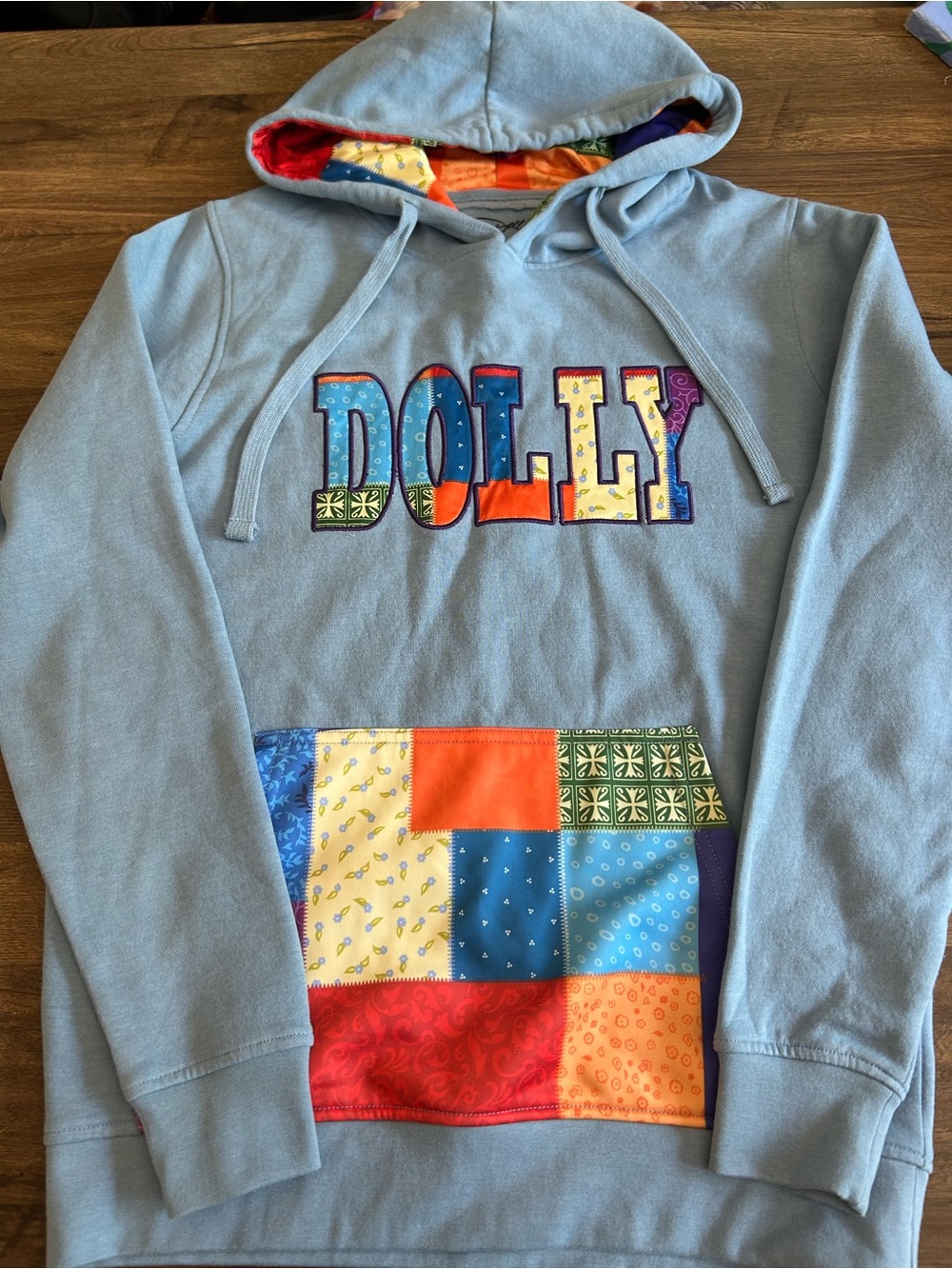 Dollywood Dolly Parton Coat of Many Colours Patchwork Hoodie Small